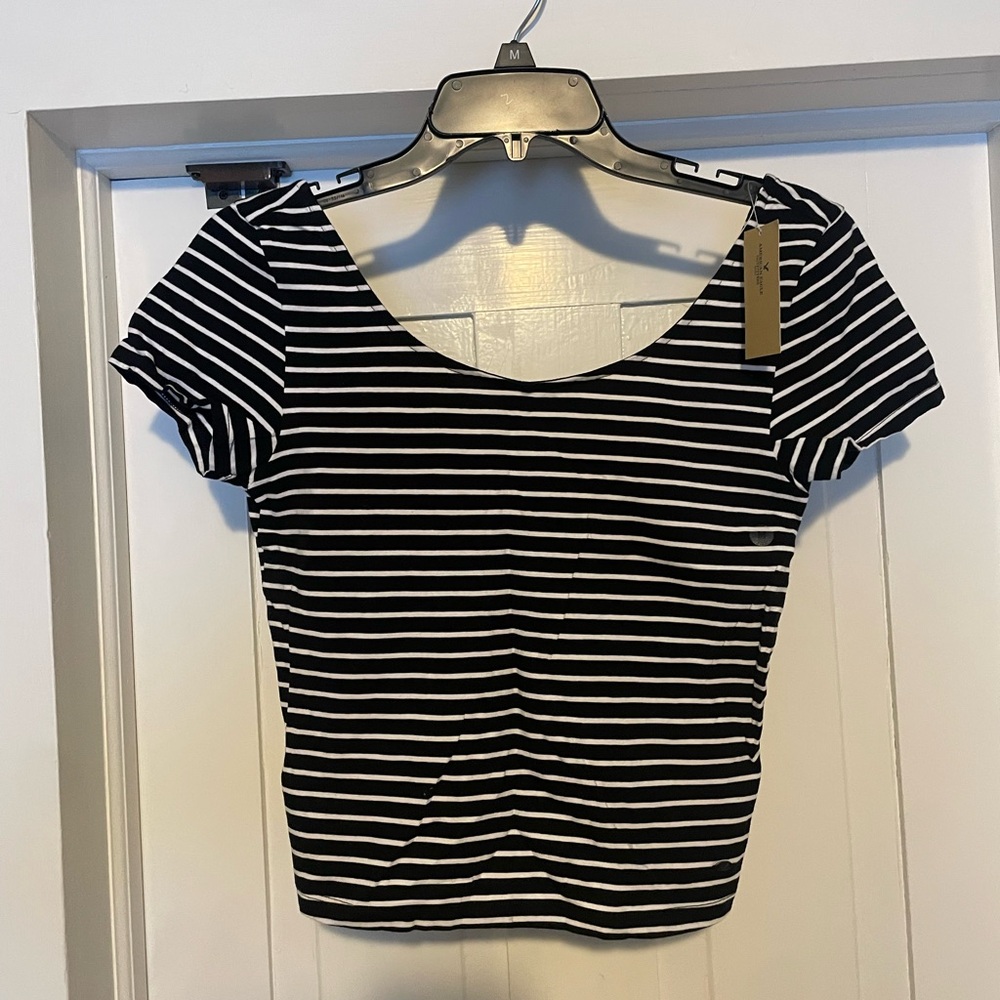 American Eagle Outfitters Black and White Striped Crop Top